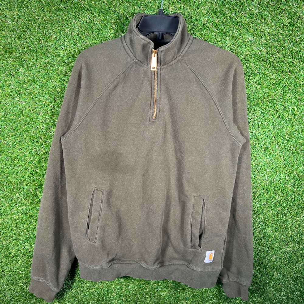 Carhartt Mens‎ Small Relaxed Fit Quarter Zip Pullover Sweatshirt Olive Green